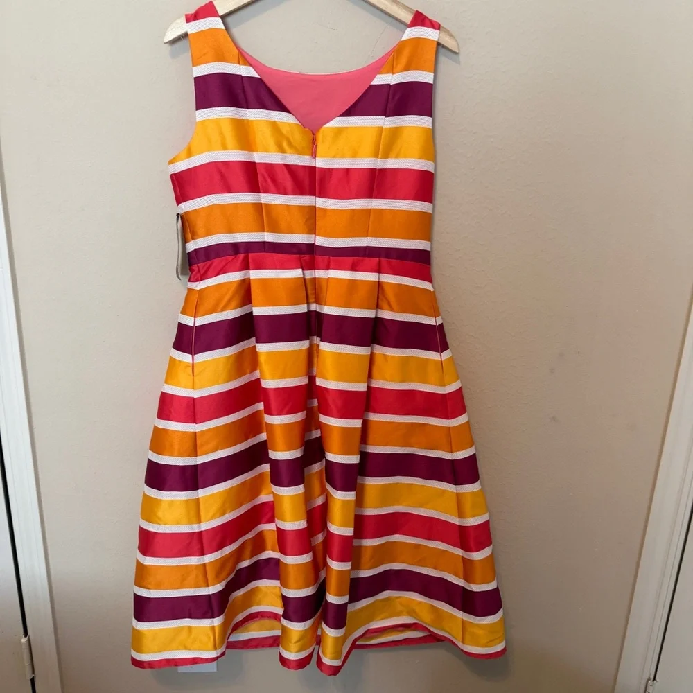 Evan Mendez For NY & Co Striped A-line Satin Dress Women’s 14 NWT Orange - Picture 2 of 7